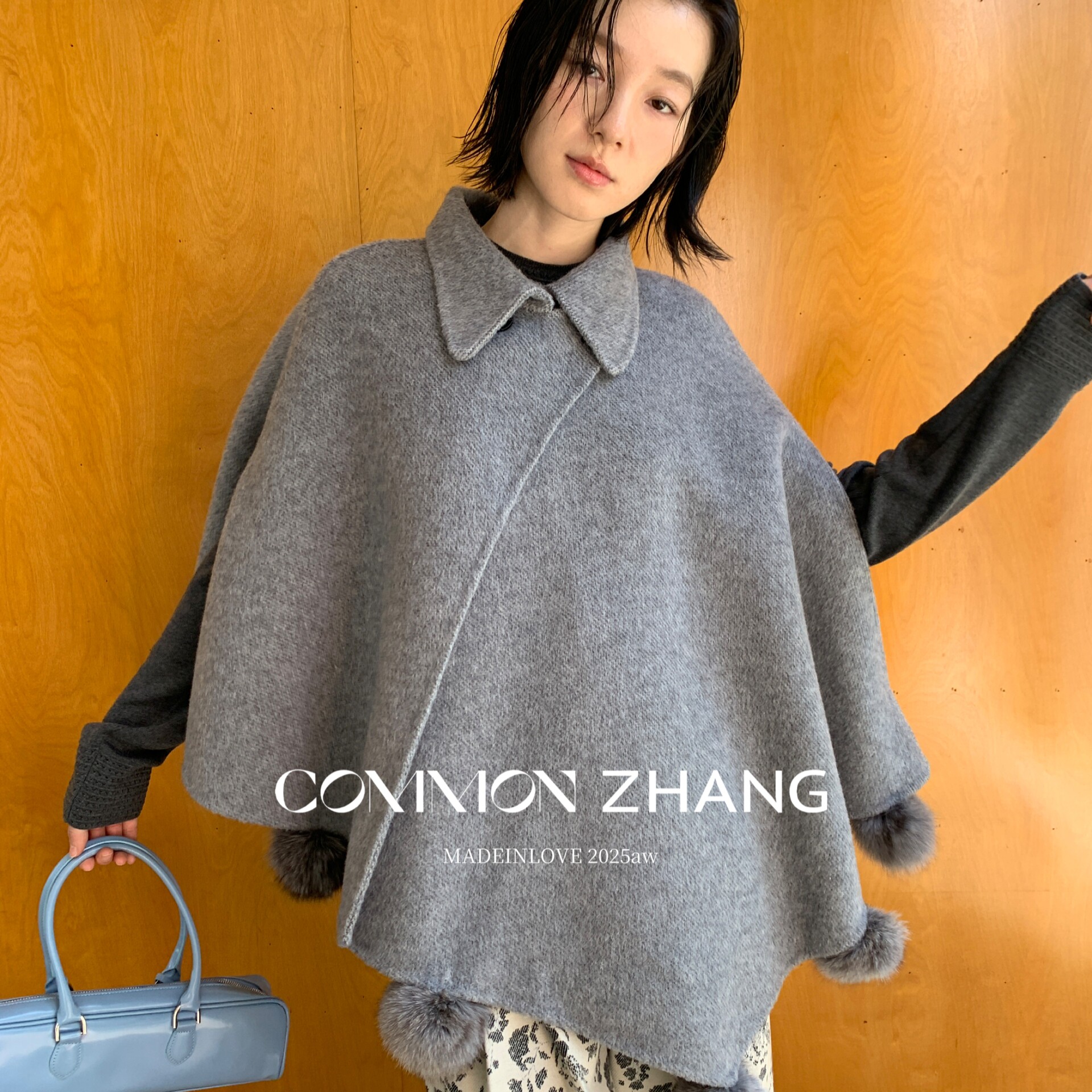 Z ZHANG-金感冬装斗篷高级感复古小个子毛球羊毛外套(含70羊毛)