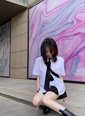 ROUGE DIAMOND【甜酷学妹】学院jk制服竹纤维宽松领带短袖白衬衫