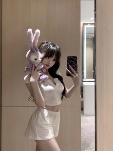 ROUGE DIAMOND纯欲少女心/bm风中低腰松紧纽扣阔腿短裤运动裤