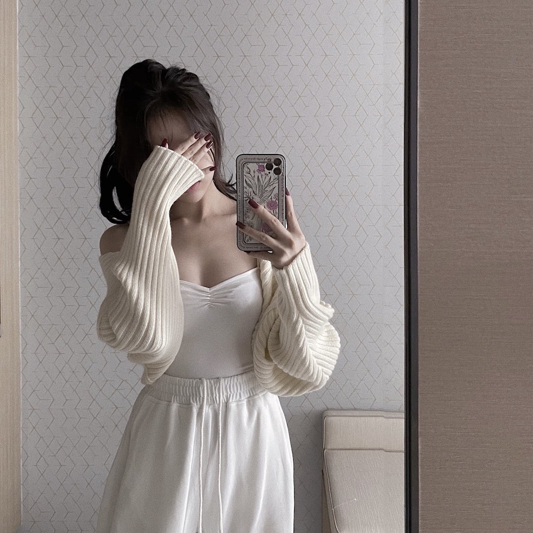 ROUGE DIAMOND温柔且甜欲/粗棒针织宽松超短款长袖毛衣罩衫披肩