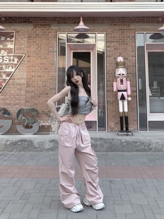 大口袋中低腰抽绳阔腿工装 工装 裤 休闲裤 ROUGE 薄款 DIAMOND甜心