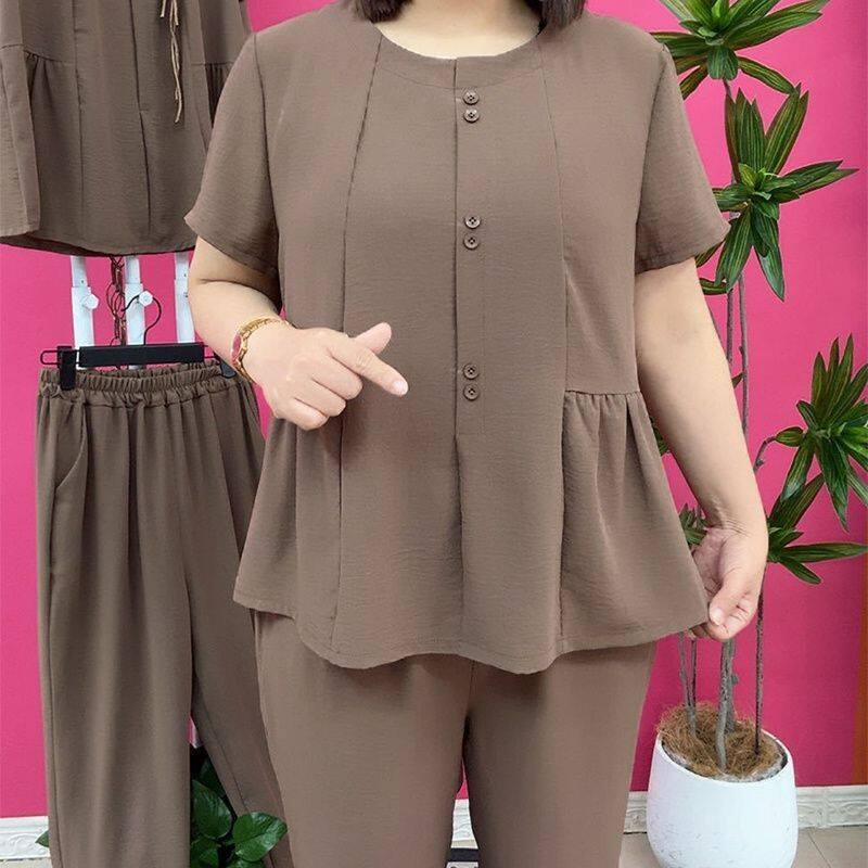 2026夏季妈妈套装新款短袖裤子两件套宽松显瘦中老年洋气时尚套装