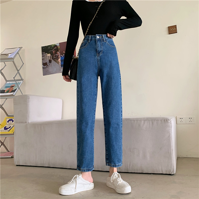 Shooting autumn large Korean high waist skinny jeans women's versatile high SLIM STRAIGHT pants