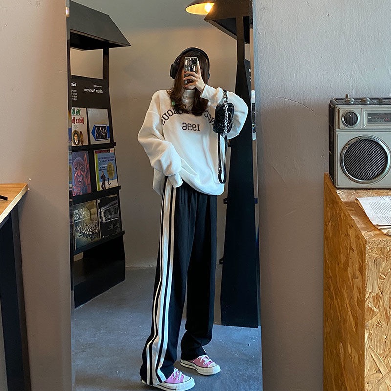 Spring new Korean version ins students' bar straight pants, sports pants, loose wide leg casual pants, men's and women's fashion