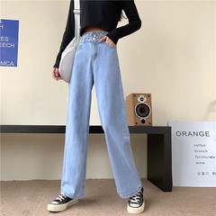 Real shot autumn new high waist wide leg jeans women show thin dad pants versatile straight tube loose