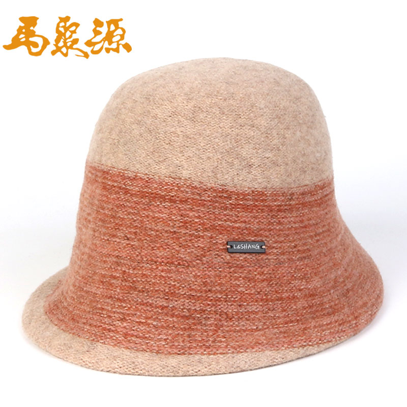 马聚源中华老字号女款羊毛混纺盆帽撞色小沿帽休闲甜美秋冬季女帽
