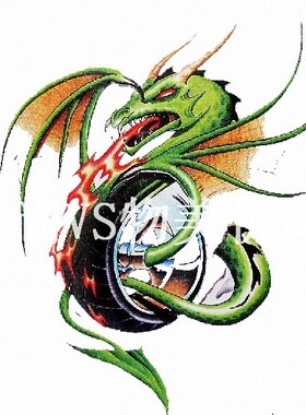 假纹身一次性纹身防水纹身贴纸绿色龙恐龙男款刺青时尚满18包邮