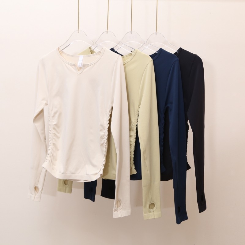 新款瑜伽服长袖T恤女宽松跑步褶皱收腰显瘦运动上衣透气健身服,运动/瑜伽/健身/球迷用品,瑜伽t恤,淘宝优惠券,粉丝福利购,淘宝优惠卷