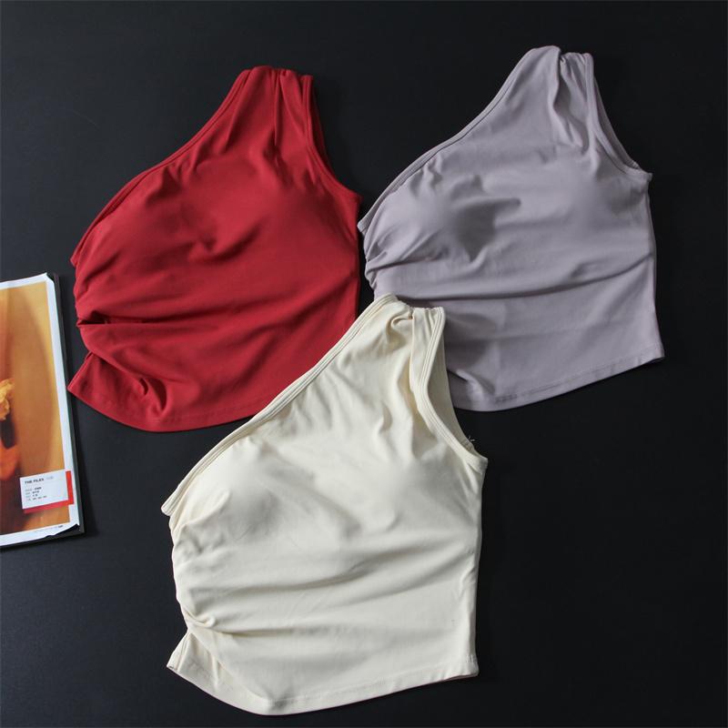 zaamyoga单肩瑜伽背心带胸垫