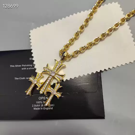 925 Sterling Silver Gold-Plated Diamond Cross Square Brand Necklace ins High-End Pendant Sweater Chain Men and Women Couple Necklace