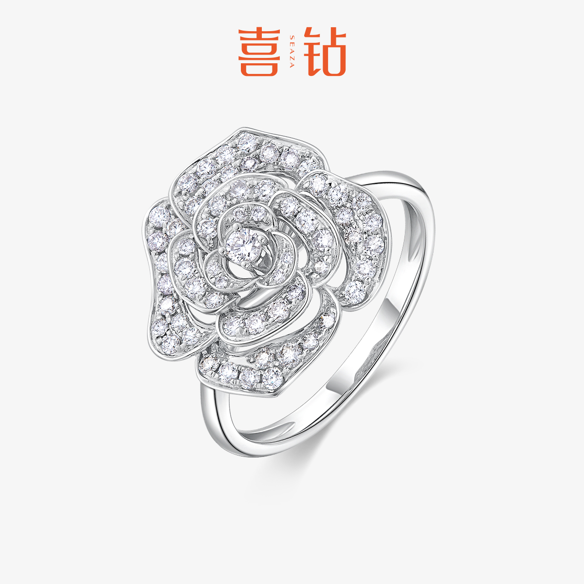 喜钻女月季花群镶克拉显钻婚戒