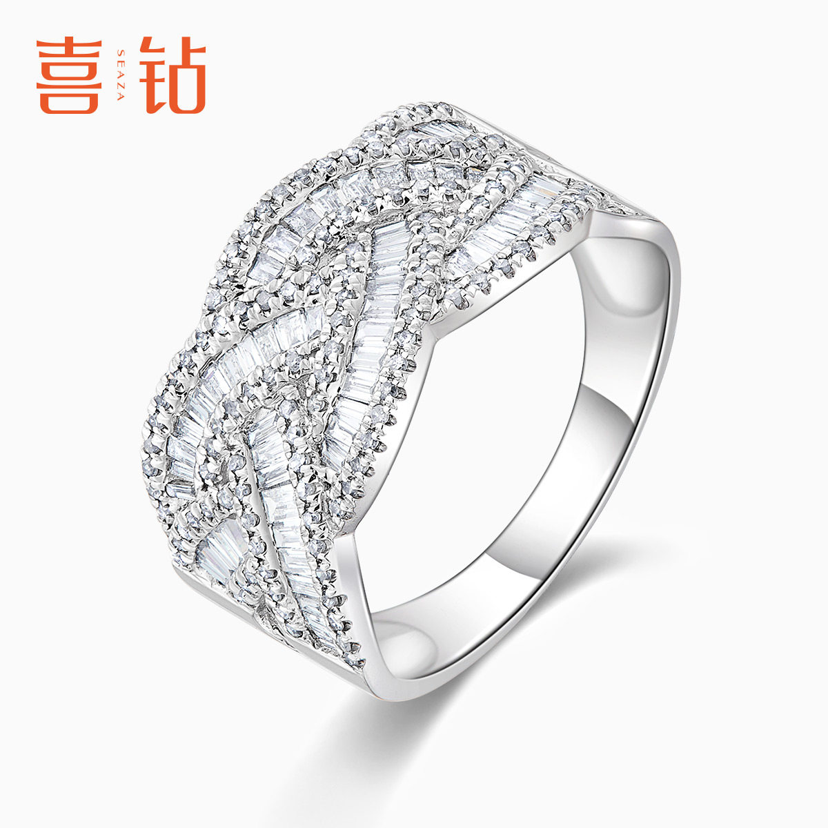 喜钻白18K金绳结钻戒T方排镶钻石戒指 结绳交错个性别致戒指排戒怎么样,好用不?