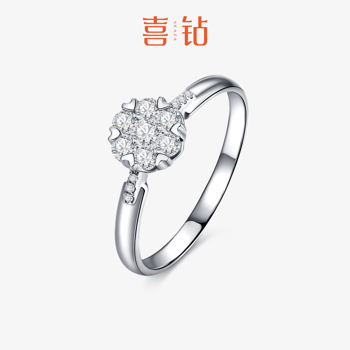 白18k金群镶一克拉钻石戒指
