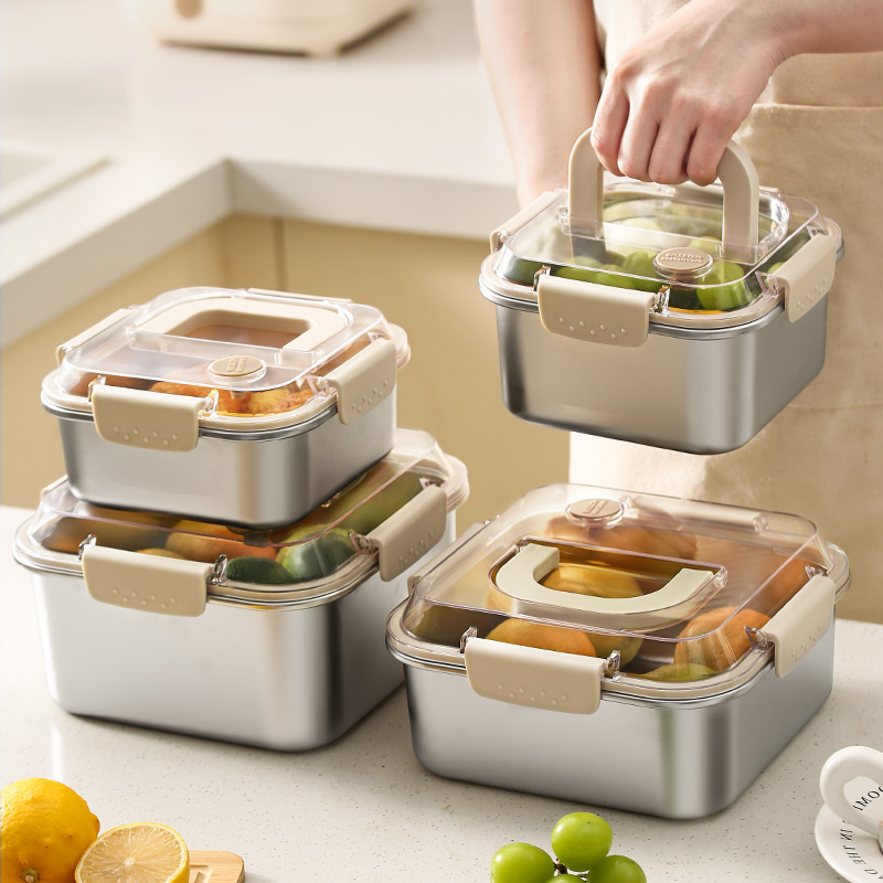 不锈钢保鲜盒密封带盖水果外带便当盒冰箱专用收纳304食品级饭盒