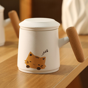 可爱猫咪精致泡茶杯陶瓷茶水分离杯女士个人专用办公室喝茶马克杯