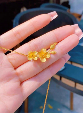 丁香花项链古法沙金小众设计花朵颈链复古简约气质朱槿花锁骨链