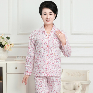 中老年人睡衣女春秋季 纯棉长袖 中年妈妈碎花加大码 家居服秋冬套装