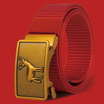 新款帆布编织自动扣男士红皮带休闲本命年红腰带男款加长耐用裤带