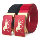 带 自动扣尼龙帆布皮带马年本命年红色皮带喜庆百搭休闲裤 新款 男士