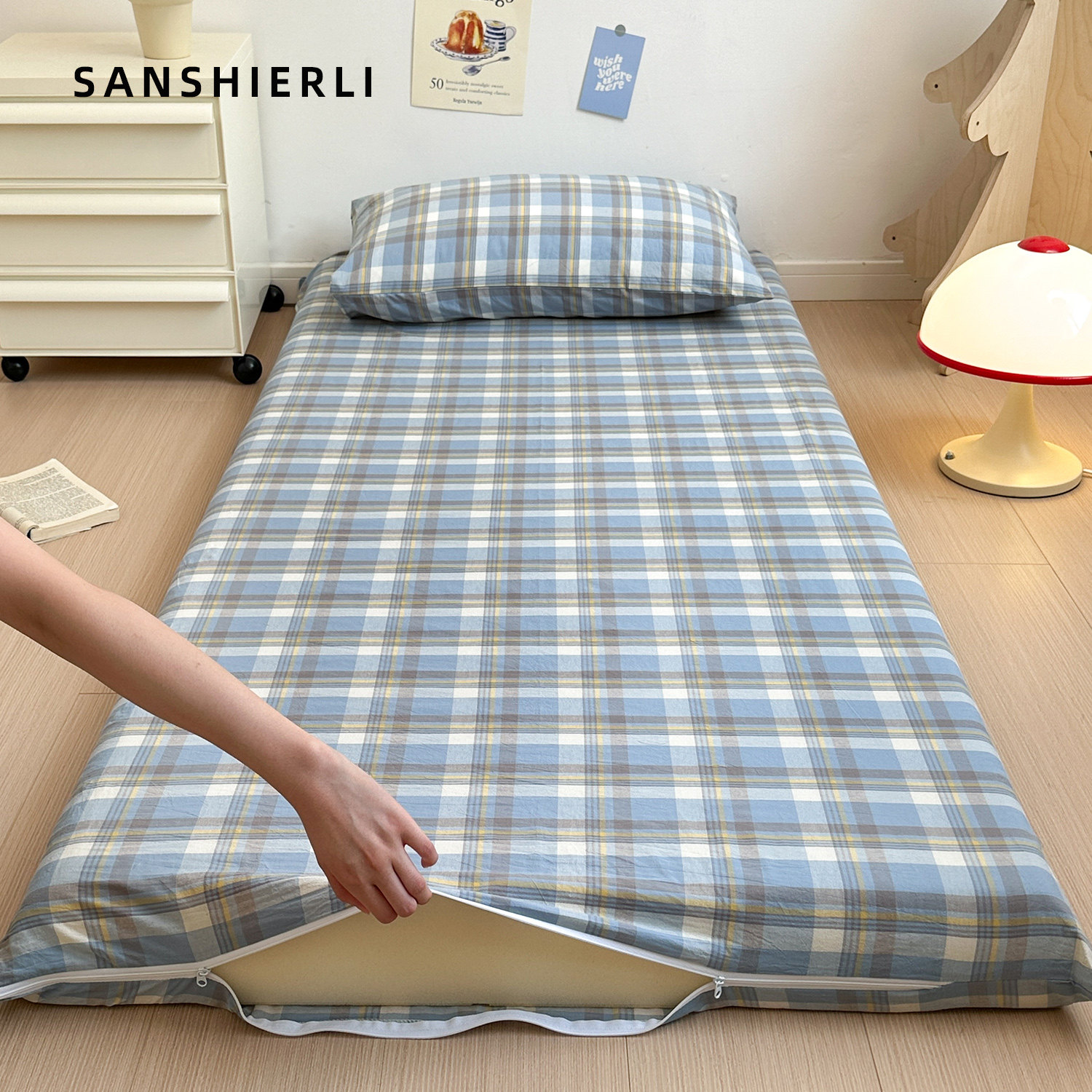 A类纯棉床垫套90x190cm学生宿舍全包拉链全棉水洗棉床笠罩褥子套