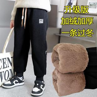 男童加厚仿兔毛裤子冬季加绒三层特厚棉裤女童休闲裤一体绒保暖裤