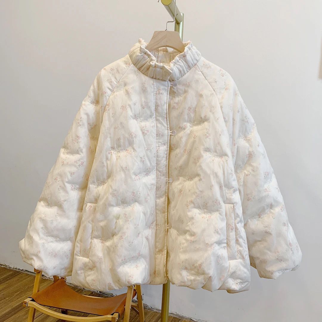 小碎花C3100夹棉碎花木耳边立领棉衣