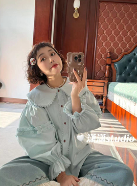 【薄荷甜心2026年春秋新款宽松娃娃领蕾丝花边泡泡袖衬衣XW933