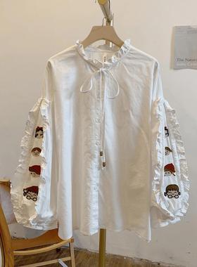 小娃娃-立领C1150系带全开扣卡通刺绣长袖衬衫