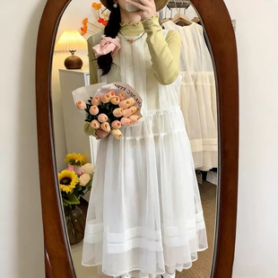 日系无袖网纱拼接连衣裙女2026新款小清新甜美叠穿打底背心裙