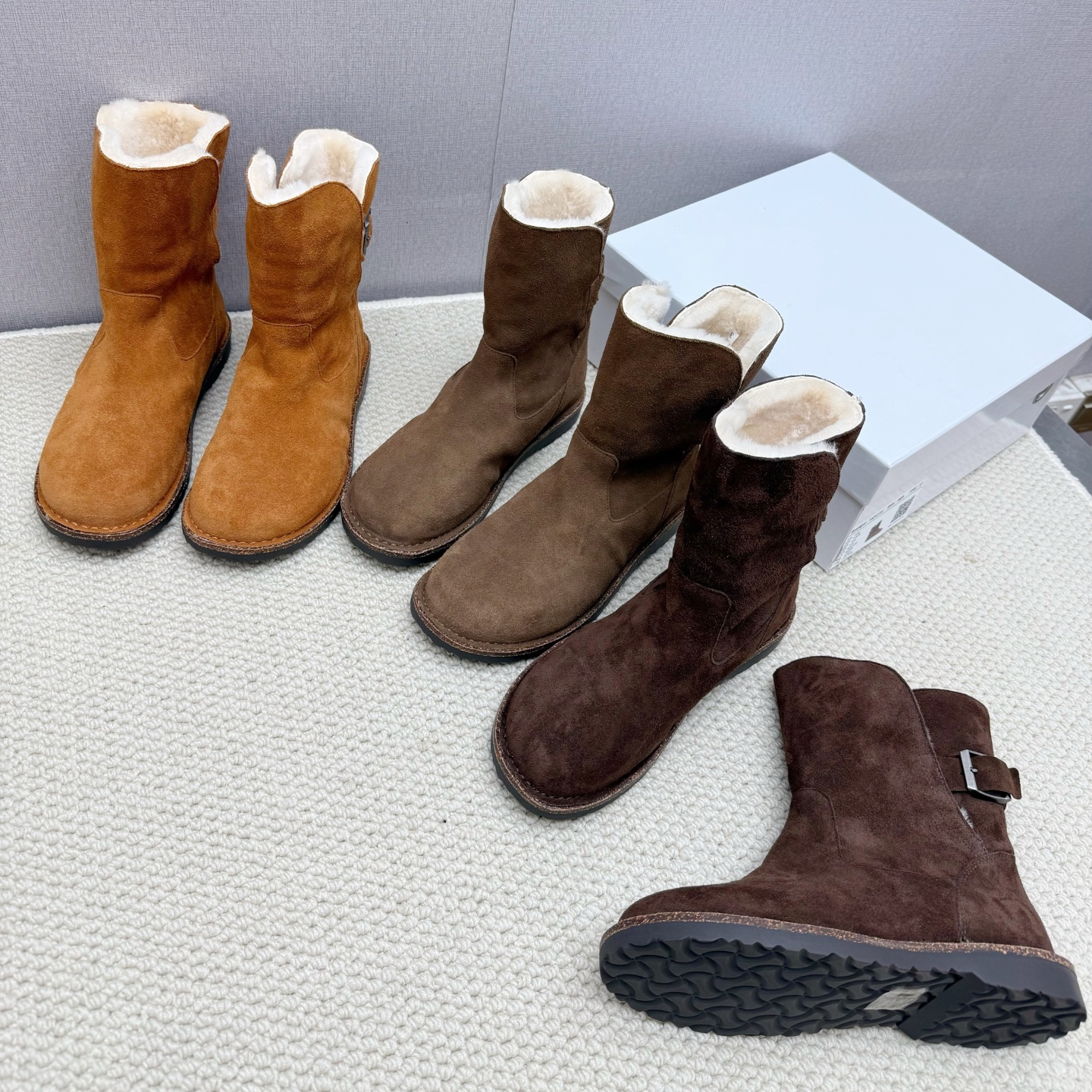 莞产高货羊皮毛一体勃肯厚底雪地靴~冬季时尚保暖女靴 羊毛短靴