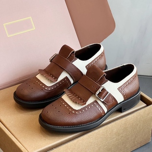莞产高货真皮复古雕花布洛克风小皮鞋 阿niu风联名拼接英伦乐福鞋