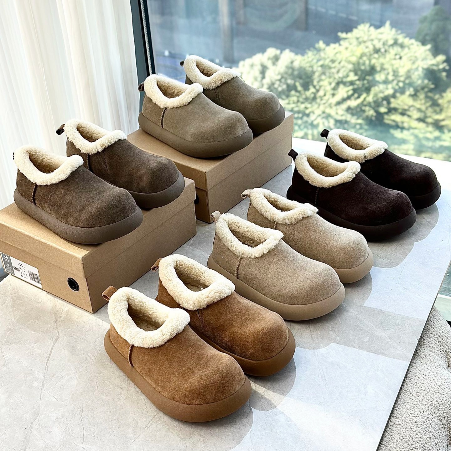 莞产真皮羊皮毛一体乐福鞋~网红厚底小土豆加绒毛鞋 保暖棉鞋女鞋