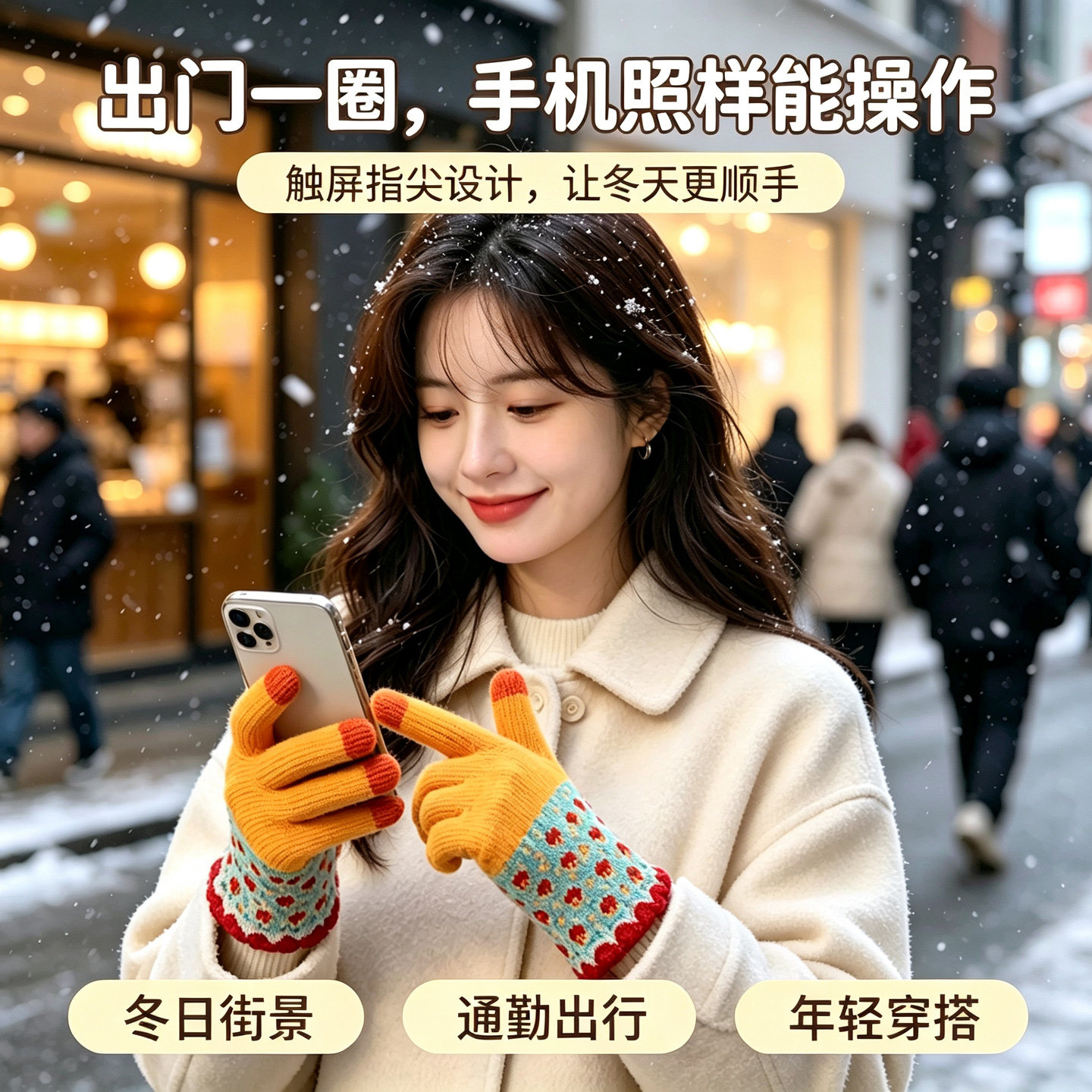 多巴胺拼色毛线手套加厚保暖