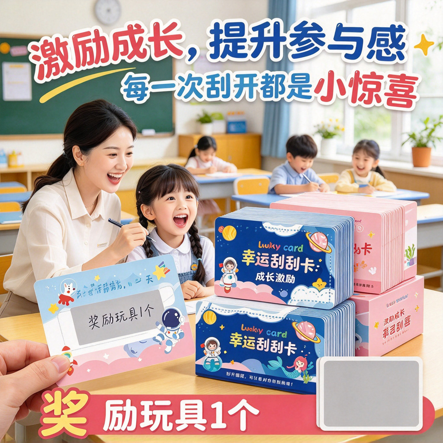 儿童奖励刮刮卡DIY自制幸运刮奖卡小学生课堂激励卡片互动抽奖卡
