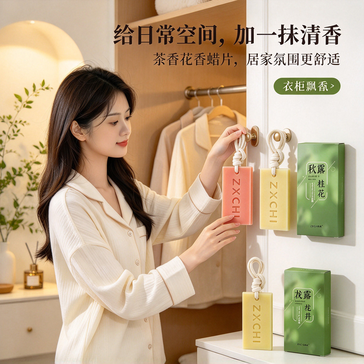 龙井香薰蜡片衣柜卧室家用摆件