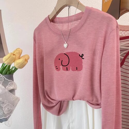 清仓捡漏~胖妹妹300斤大码女装洋气粉色圆领长袖T恤早秋打底上衣