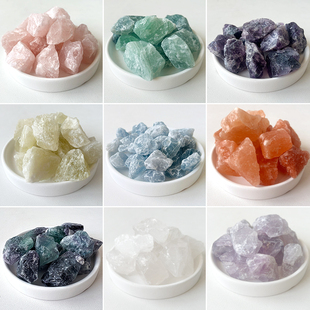 天然水晶石原石扩香石香薰摆件家用毛料碎石头粉绿晶体装饰拓香石