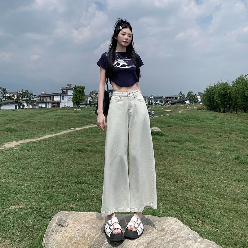 夏季薄款九分显高阔腿牛仔裤女