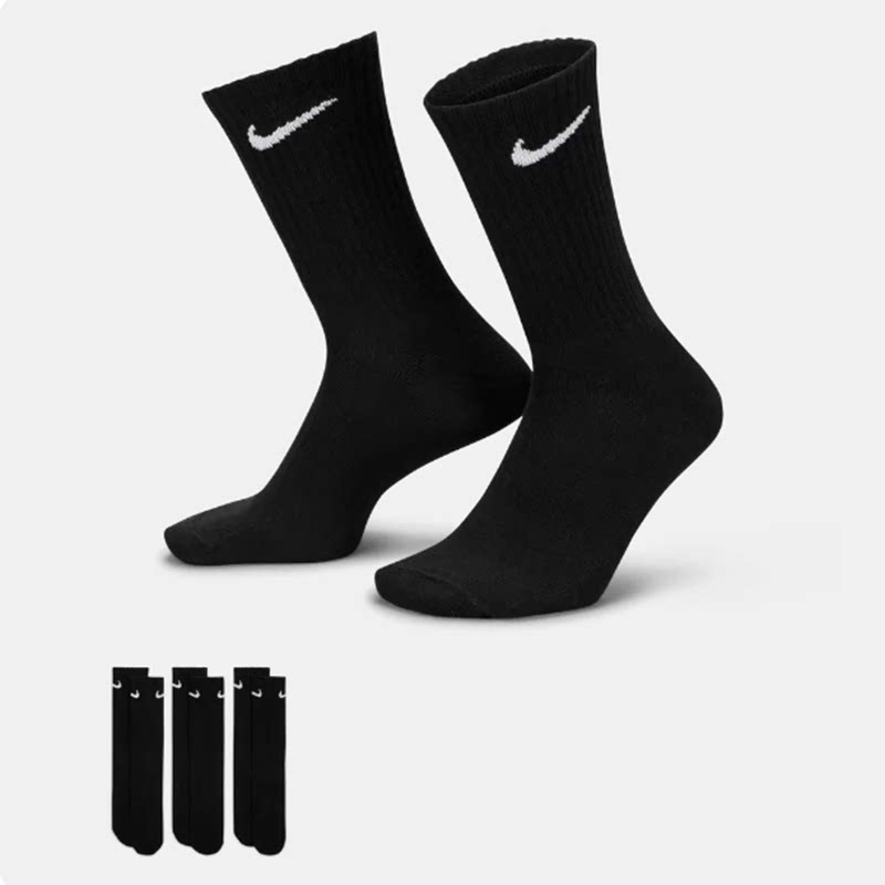 NIKE耐克袜子男女袜子速干透气运动高筒袜长筒袜三双装SX7676-010