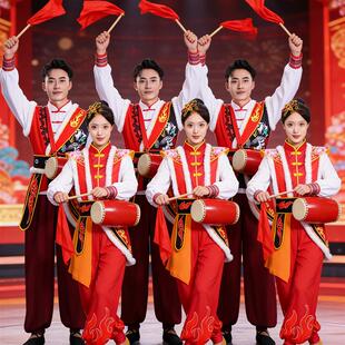 新款打鼓服男女喜庆中国风秧歌服安塞腰鼓扇子舞陜北民歌表演服装