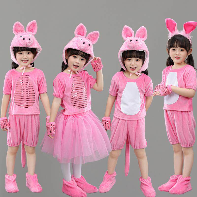 送扇子纱裙新款儿童小猪舞蹈服狼小猪动物演出服快乐小猪三只小猪