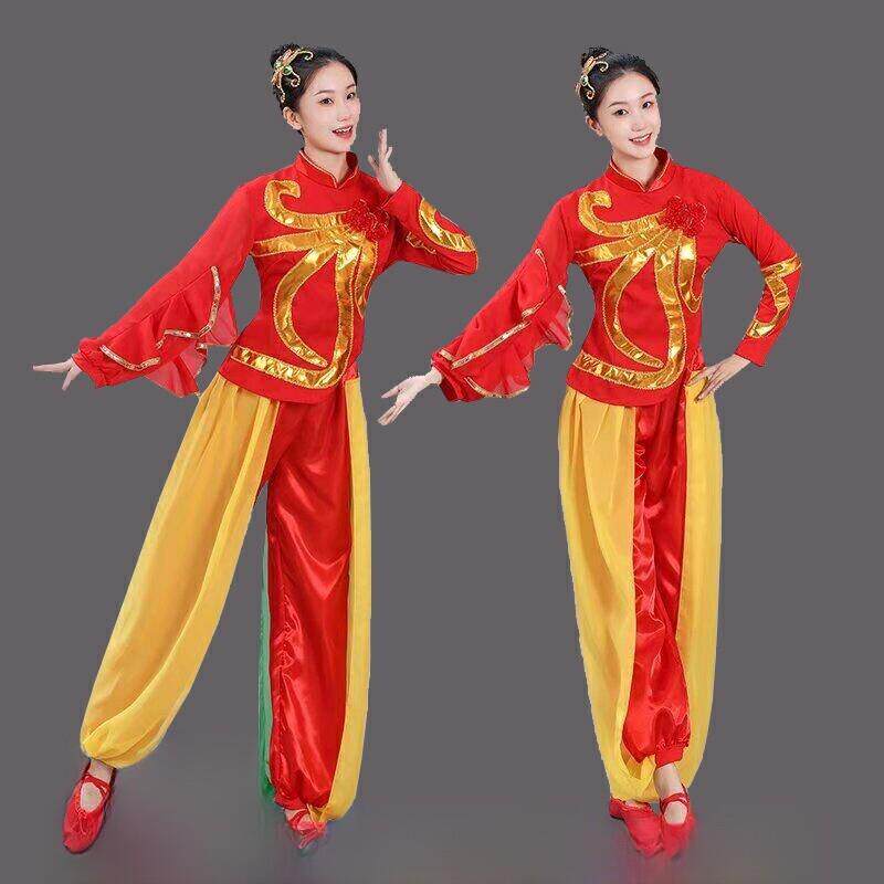 韩式成人女喜庆红色胶州秧歌服装腰鼓队打鼓服中老年广场舞服表演