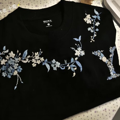 领口卫衣刺绣DIY免画图水溶布衣服情侣DIY手工带图破布洞领花材料