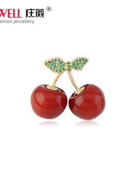 红色甜美可爱简约樱桃领针创意水果系列刺马针开衫防走光扣胸针女