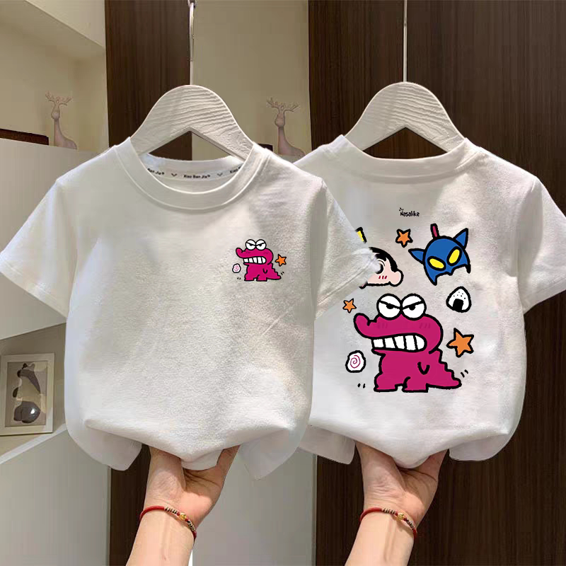 儿童短袖t恤夏季2026新款男女童纯棉白色体恤中小童痞帅休闲上衣