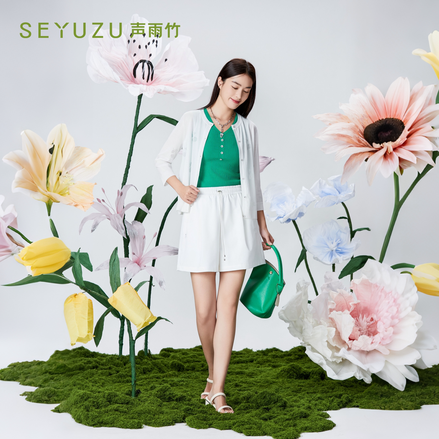 声雨竹官方旗舰店2026夏季雪白色中高腰直筒短裤薄款免烫通勤女裤