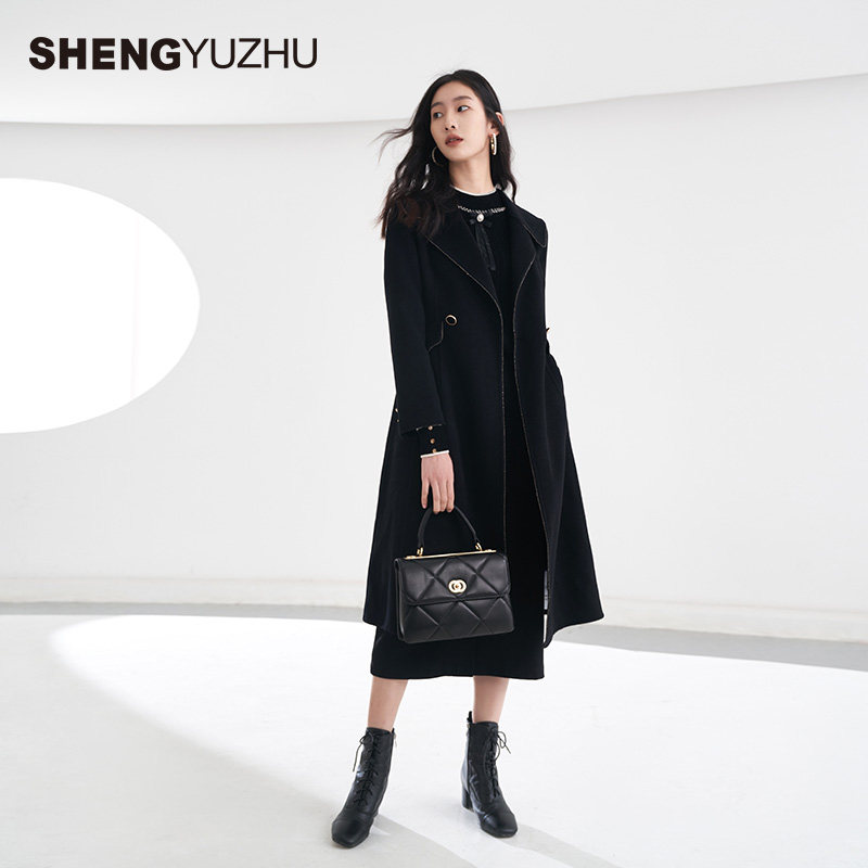 声雨竹官方旗舰店秋冬新款毛呢大衣女百搭长款西装领外套高级气质