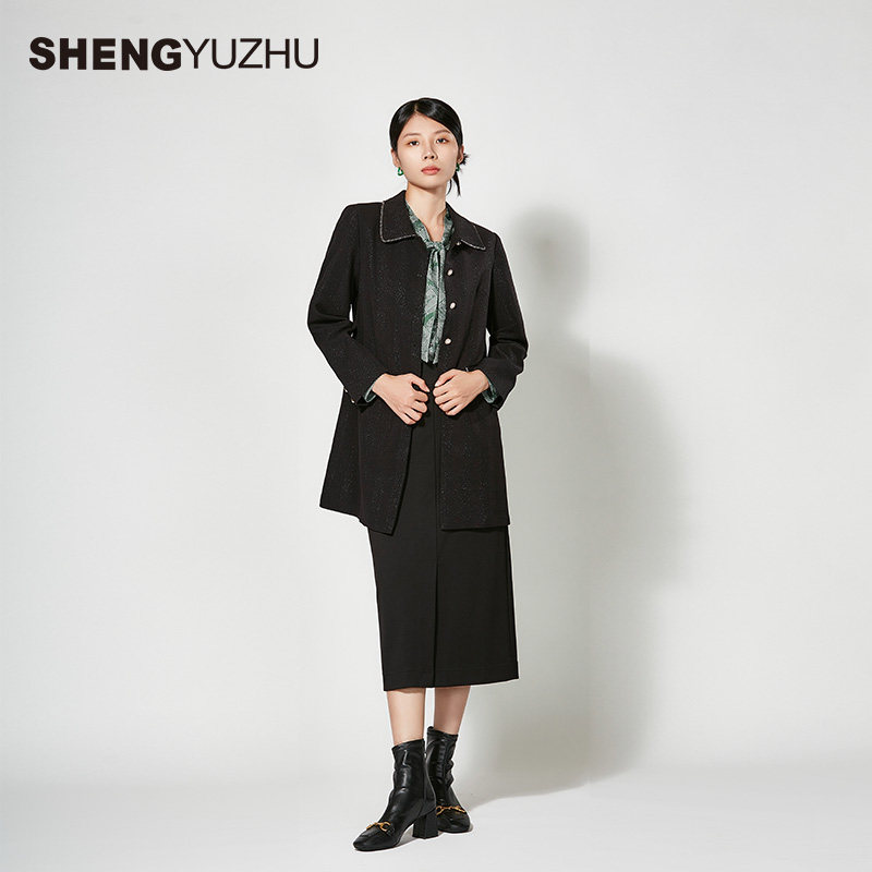 声雨竹官方旗舰店秋冬新款气质简约中长款显瘦大衣女外套高级时尚