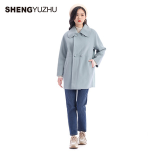 毛呢外套纯色简约百搭棉羊毛大衣女 声雨竹官方旗舰店专柜2024秋季