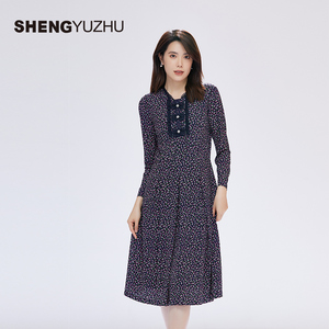 声雨竹官方旗舰店2026夏款女士连衣裙商场同款长袖收腰裙子高级感